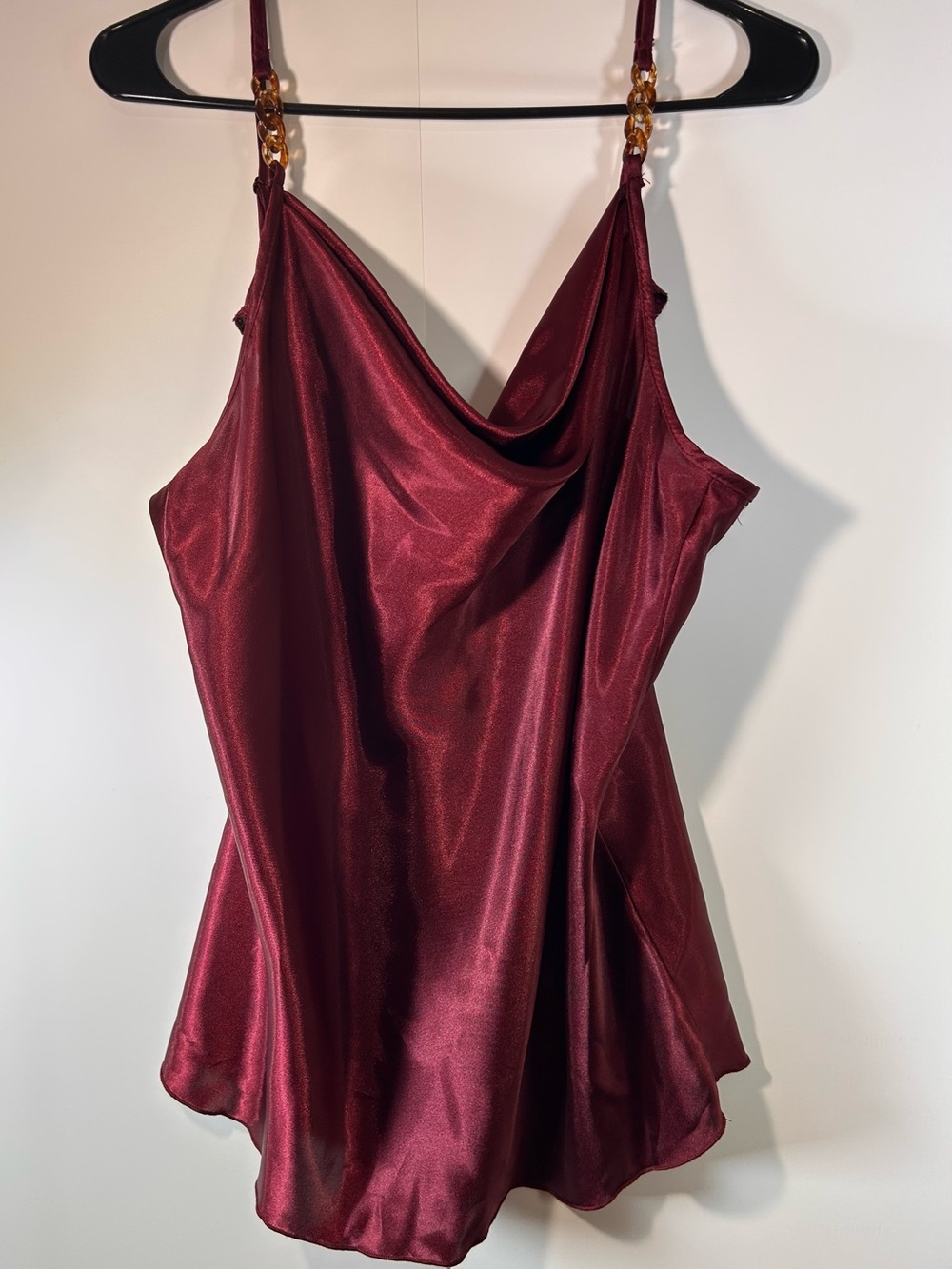 Vintage Y2K Nicole Miller Burgundy Satin Cowl Chain Strap Top XL